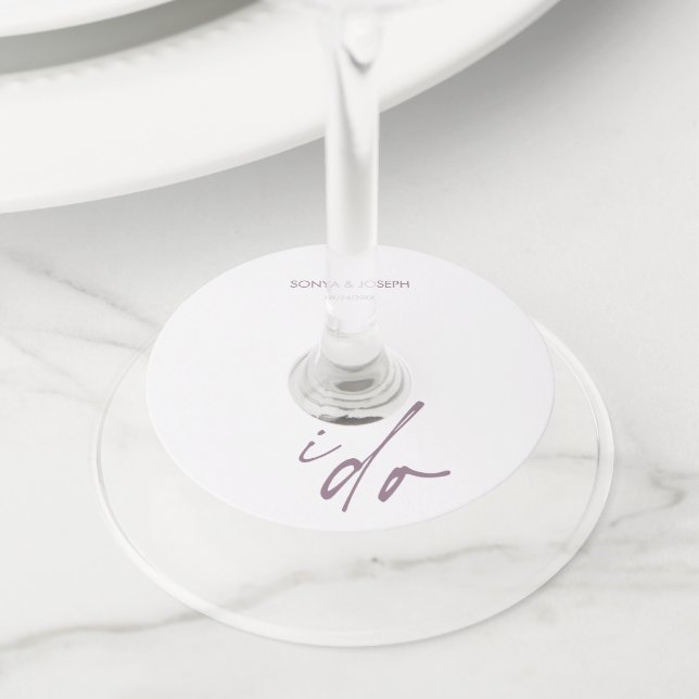 Étiquette Pour Verre De Vin Jour de mariage Élégant Script I Do (De près)
