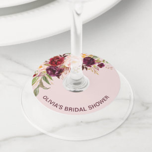 Étiquette Pour Verre De Vin Journée de mariage floral bordeaux
