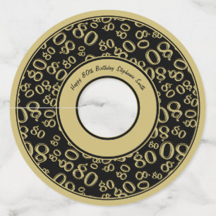 Étiquette Pour Verre De Vin Joyeux 80e anniversaire Gold et Black Numéro Thème