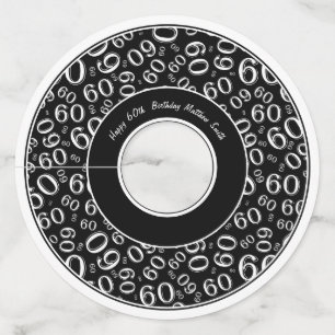 Étiquette Pour Verre De Vin Joyeux anniversaire 60ème Noir et Blanc thème Nomb