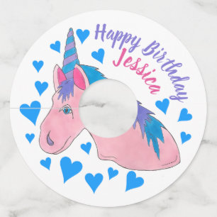 Étiquette Pour Verre De Vin Joyeux Anniversaire Magical Pink Unicorn Party
