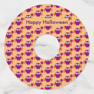 Étiquette Pour Verre De Vin Joyeux hibou de fête d'Halloween personnalisé