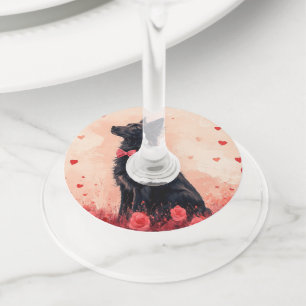 Étiquette Pour Verre De Vin Kelpie australien avec des roses - Saint-Valentin