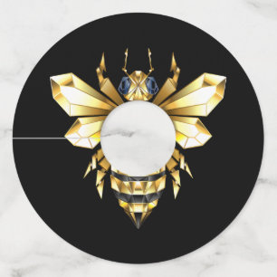 Étiquette Pour Verre De Vin Logo Faux Gold Foil Bee Polygonal sur Noir