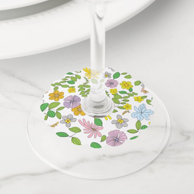Étiquette Pour Verre De Vin Ma conception de fleurs (De près)