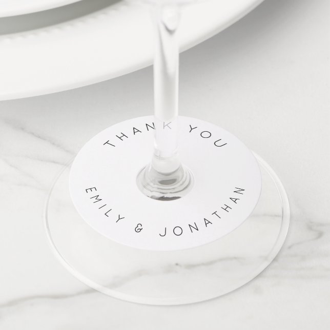 Étiquette Pour Verre De Vin Mariage blanc de Merci de noms simples (De près)