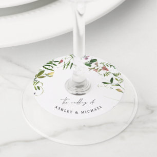 Étiquette Pour Verre De Vin Mariage de calligraphie Fleur sauvage moderne