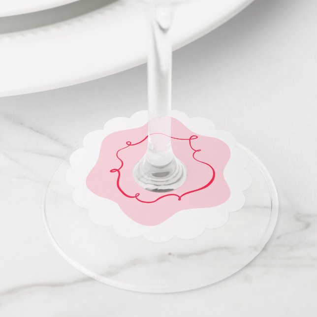 Étiquette Pour Verre De Vin Mariage élégant rétro rose et rouge à main levée (De près)