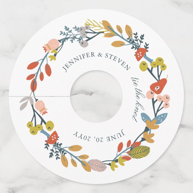 Étiquette Pour Verre De Vin Mariage floral d'automne (Devant)