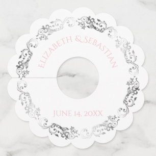 Étiquette Pour Verre De Vin Mariage frontalier en argent rose et gris Vingage
