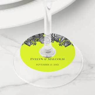 Étiquette Pour Verre De Vin Mariage vert de rose noir et blanc