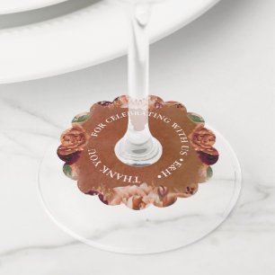 Étiquette Pour Verre De Vin Merci Mariage de Boho Floral Terracotta