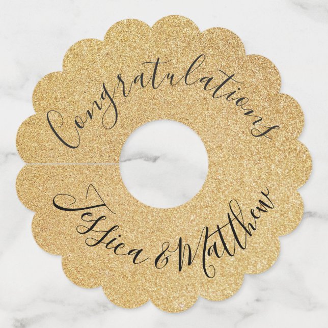 Étiquette Pour Verre De Vin Message et noms d'impression Gold Classy personnal (Devant)