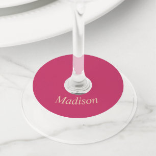 Étiquette Pour Verre De Vin Monogramme minimaliste sur rosewood rose