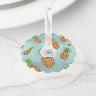 Étiquette Pour Verre De Vin Motif aquarelle d'ananas 2