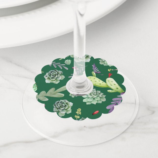 Étiquette Pour Verre De Vin Motif Cactus 3 (De près)