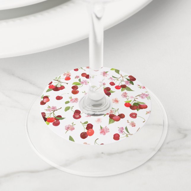 Étiquette Pour Verre De Vin Motif cerise 1 (De près)