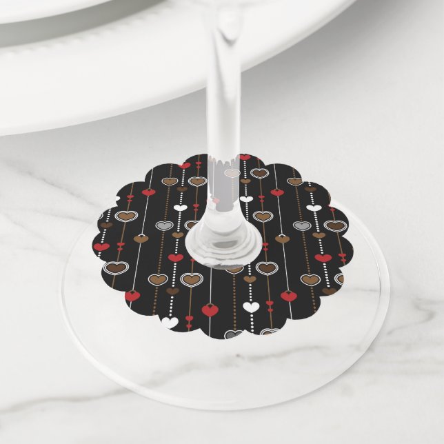 Étiquette Pour Verre De Vin Motif coeurs 28 (De près)