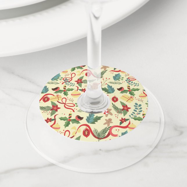 Étiquette Pour Verre De Vin Motif de Noël (De près)
