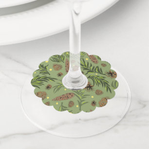 Étiquette Pour Verre De Vin Motif de Noël, Neige de Pin 11