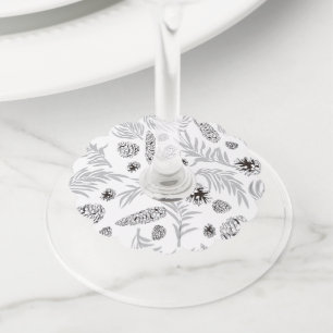 Étiquette Pour Verre De Vin Motif de Noël, Neige de Pin 7