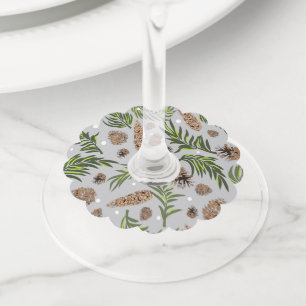 Étiquette Pour Verre De Vin Motif de Noël, Pine Snow 10