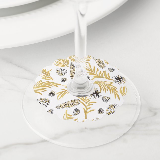Étiquette Pour Verre De Vin Motif de Noël, Pine Snow 5 (De près)