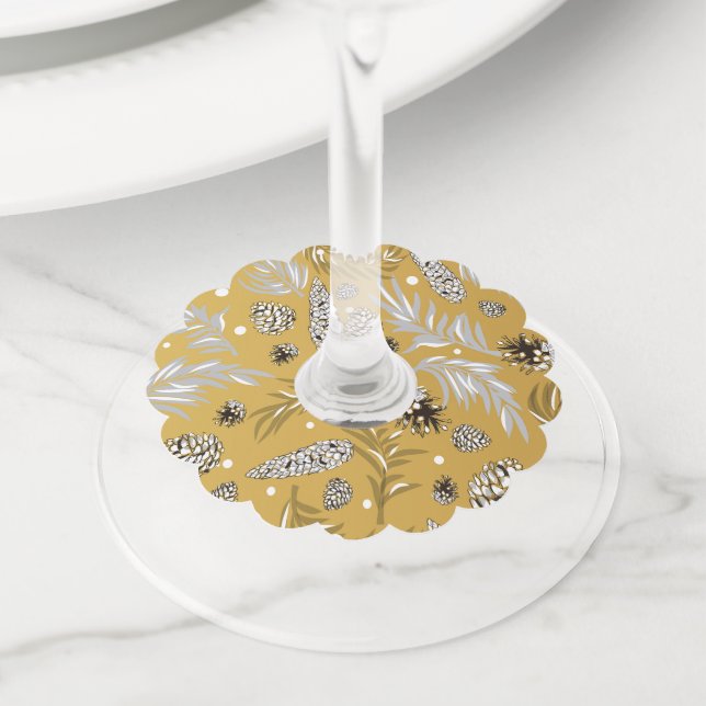 Étiquette Pour Verre De Vin Motif de Noël, Pine Snow 6 (De près)