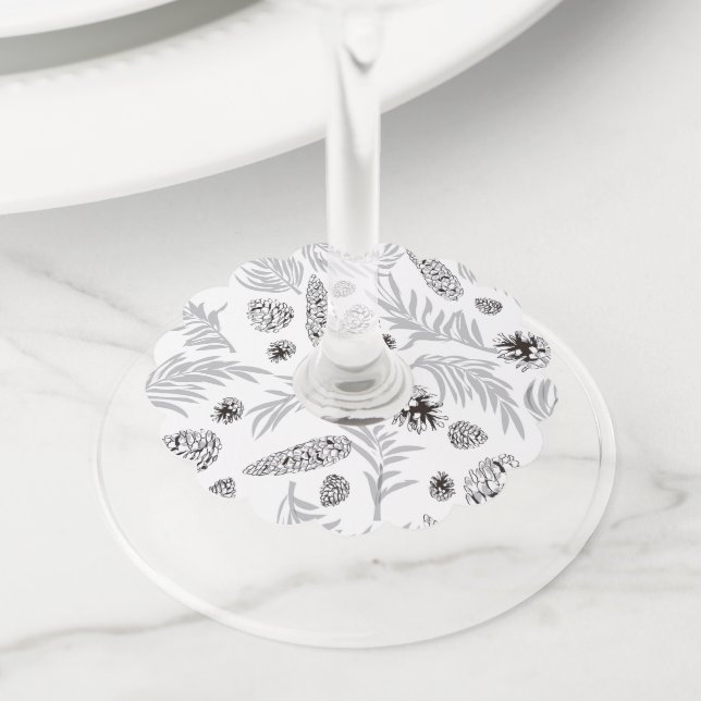 Étiquette Pour Verre De Vin Motif de Noël, Pine Snow 7 (De près)