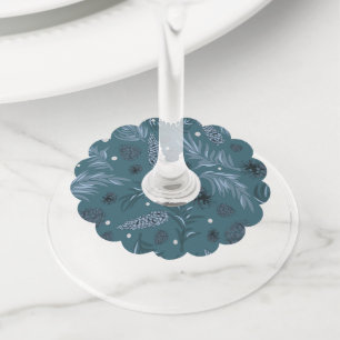 Étiquette Pour Verre De Vin Motif de Noël, Pinède enneigée 12