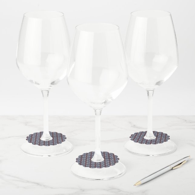 Étiquette Pour Verre De Vin Motif de triangles géométriques bleu foncé et roug (Lot)