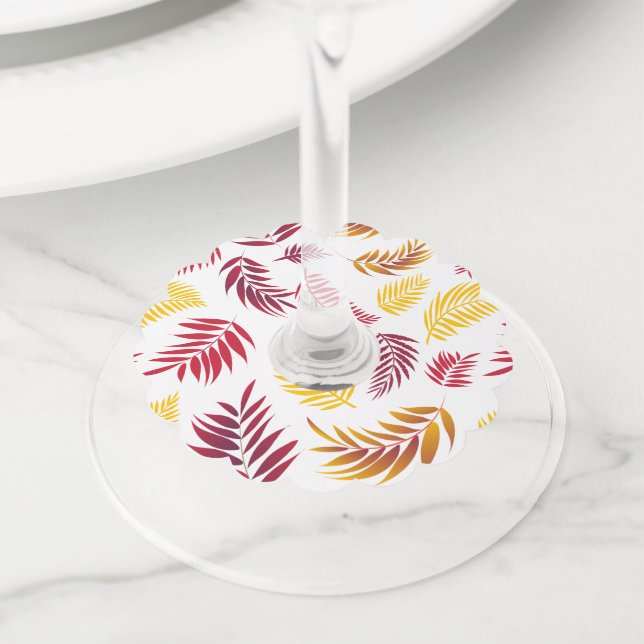 Étiquette Pour Verre De Vin Motif Feuille tropical 20 (De près)