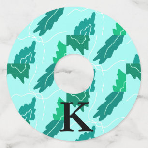 Étiquette Pour Verre De Vin Motif floral feuilles de turquoise vertes avec mon
