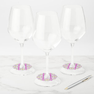 Étiquette Pour Verre De Vin Motif floral géométrique rose et or chic