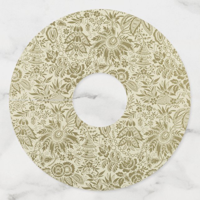 Étiquette Pour Verre De Vin Motif Floral Vert Sage Antique Damas (Devant)