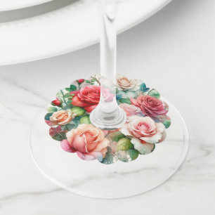 Étiquette Pour Verre De Vin Motif Rose Fantaisiste