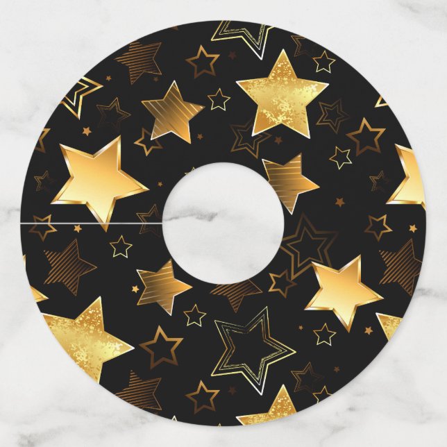 Étiquette Pour Verre De Vin Motif sans couture avec étoiles d'or (Devant)