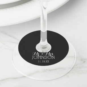 Étiquette Pour Verre De Vin Mr & Mrs Wedding Favor Solid Color Black