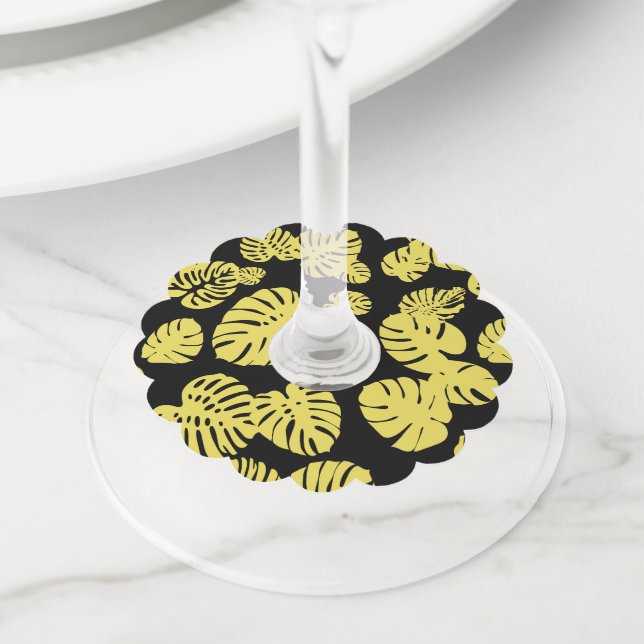 Étiquette Pour Verre De Vin Multicolor Feuilles tropicaux 7 (De près)