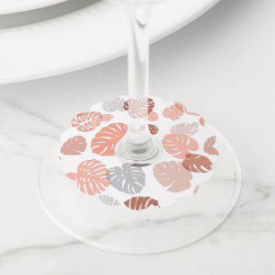 Étiquette Pour Verre De Vin Multicolor Feuilles tropicaux 9