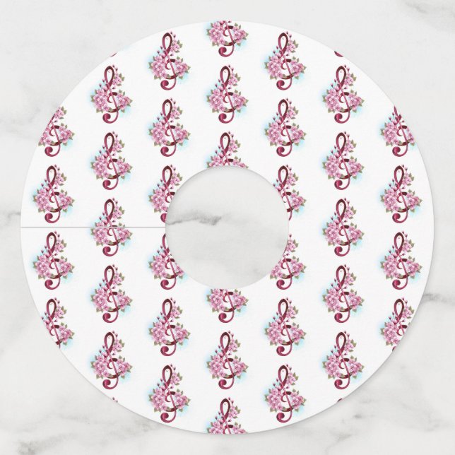Étiquette Pour Verre De Vin Musical treble clef notes with sakura flowers (Devant)