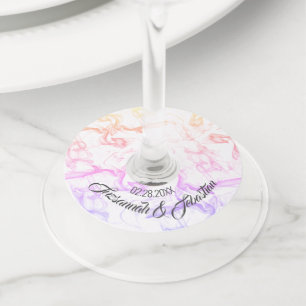 Étiquette Pour Verre De Vin Nom de mariage personnalisé Date Fumé Misty Coloré