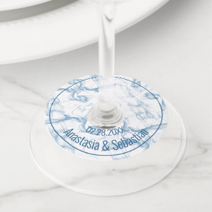 Étiquette Pour Verre De Vin Nom de mariage personnalisé Date Fumée bleue