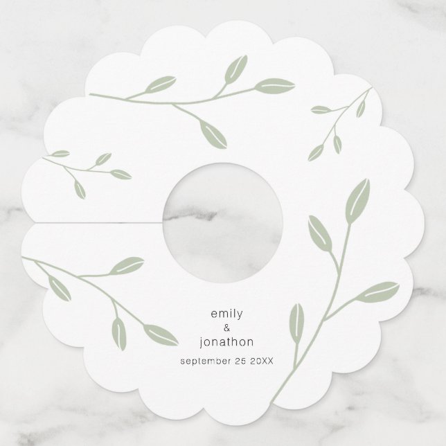 Étiquette Pour Verre De Vin Noms des Feuilles verts Sage simple Mariage de dat (Devant)
