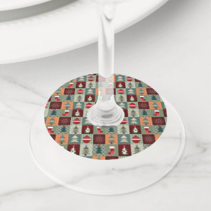 Étiquette Pour Verre De Vin Nostalgale Vintage Patchwork Quilt