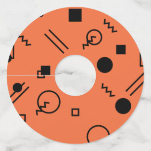 Étiquette Pour Verre De Vin Orange, fun, trendy, geometric Memphis graphic