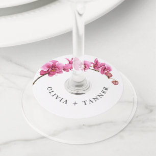 Étiquette Pour Verre De Vin Orchidées roses chaudes Mariage floral tropical