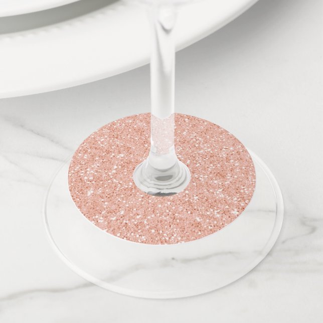 Étiquette Pour Verre De Vin Paillettes Or Rose (De près)