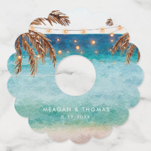 Étiquette Pour Verre De Vin palmiers tropicaux face à la plage