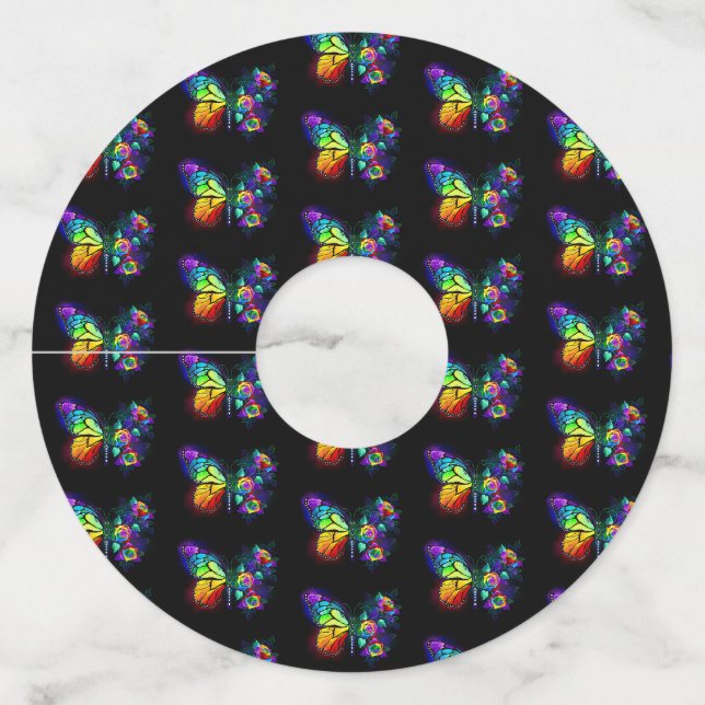 Étiquette Pour Verre De Vin Papillon arc-en-ciel (Devant)